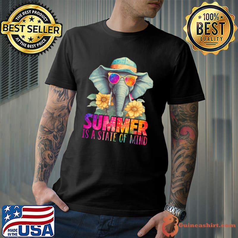 Summer Is A State Of Mind Sunflower Positive Quote Elephant Tie Dye T-Shirt Unisex