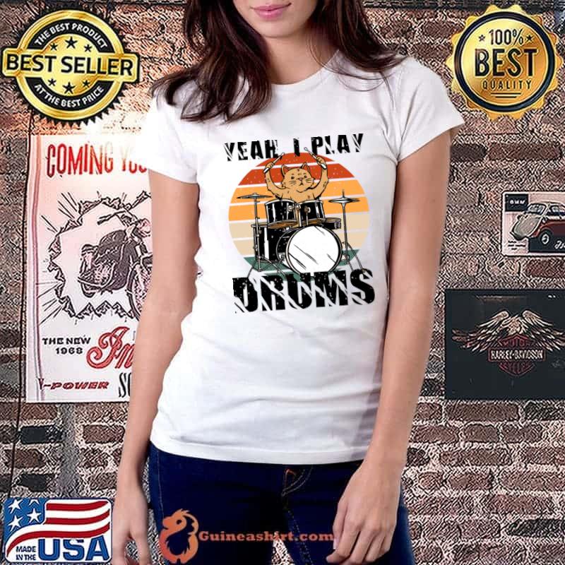 Yeah i play drums cat play drumer vintage T-Shirt