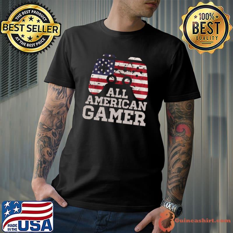 4th July All American Gamer Patriot Video Game Flag T-Shirt