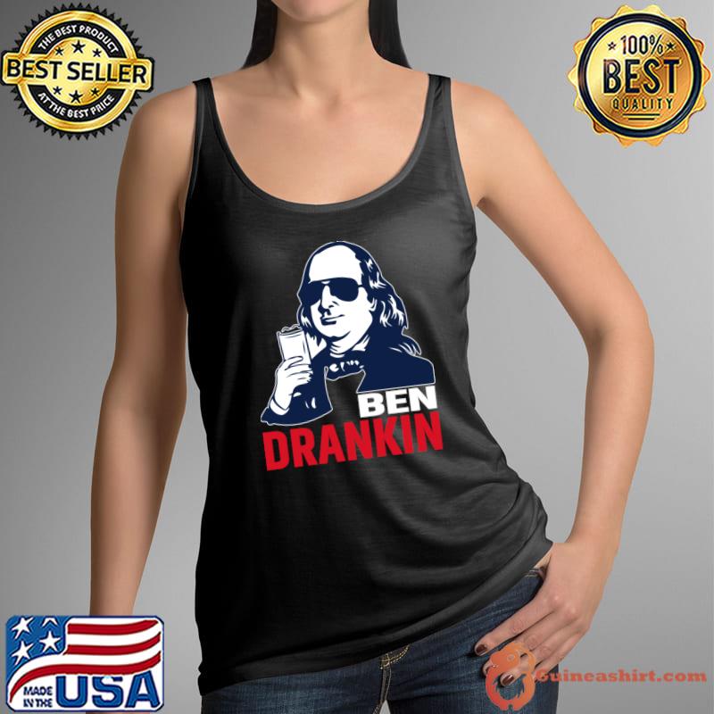 4th of July Ben Drankin Beer Drinking USA America Flag T-Shirt