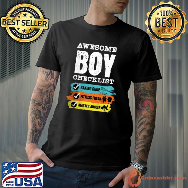 Awesome boy checklist baking dude fitness freak master angler retro T-Shirt