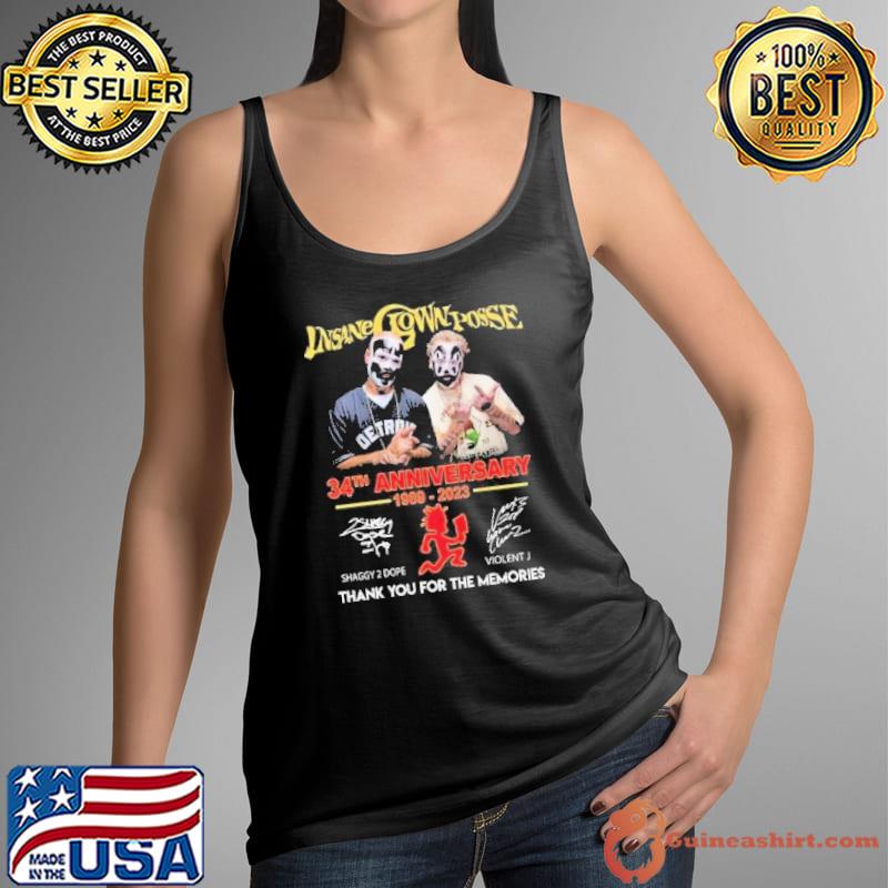 Awesome insane Clown Posse 34th Anniversary 1989-2023 Thank You For The Memories Signatures Shirt Tank Top