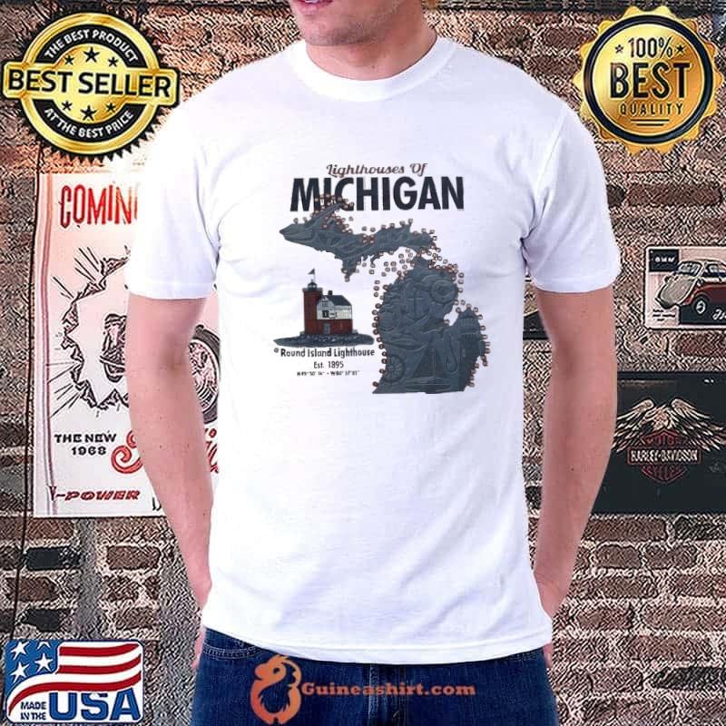 Lighthouses of michigan round island ligthouse shirt