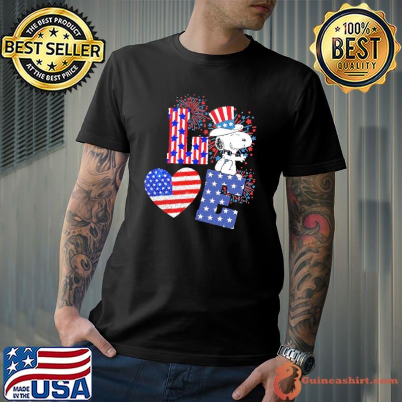 Love snoopy american flag fireworks 4th of july s Unisex
