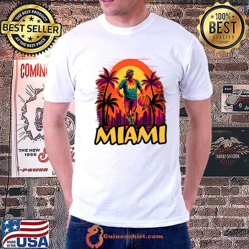 Miami Basketball Palms Tree Sunset Summer T-Shirt