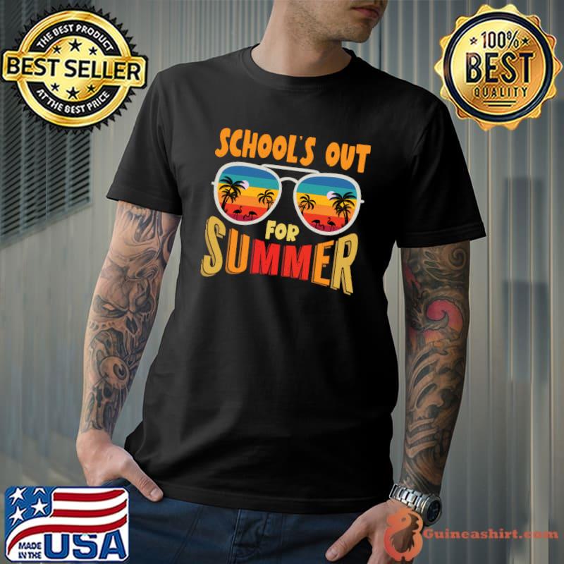 School's Out For Summer Sunglasses Vintage Sunset Flamingos T-Shirt