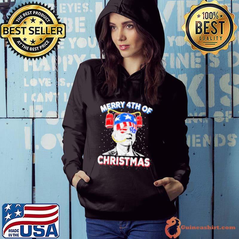 Top 2023 Merry 4th Of Christmas Funny Joe Biden Confused 4th Of July Shirt Hoodie