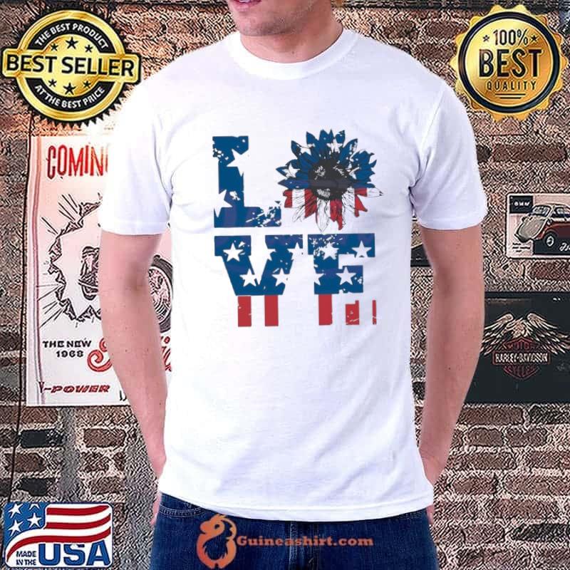 USA Love Sunflower 4th of July American Flag shirt