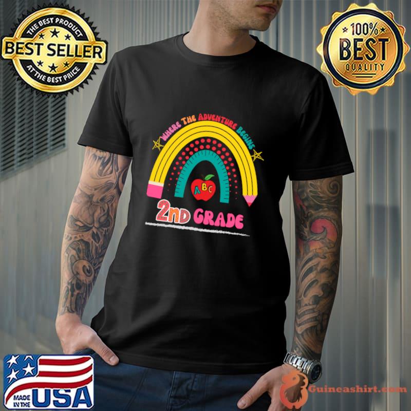 2nd Grade Where The Adventure Begins Pencil Rainbow T-Shirt