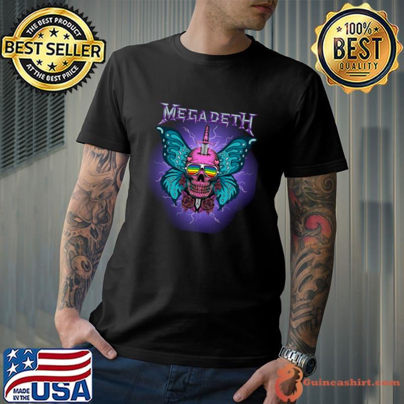 Butterfly Skull Sunglasses Lgbt Megadeth American Metal Band Los Angeles T-Shirt