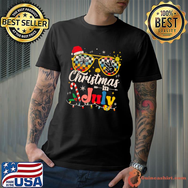 Christmas In July Santa Hat Sunglasses Summer Vacation T-Shirt