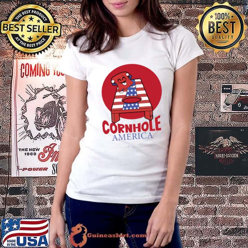 Cornhole Sport America USa Flag T-Shirt Ladiestee