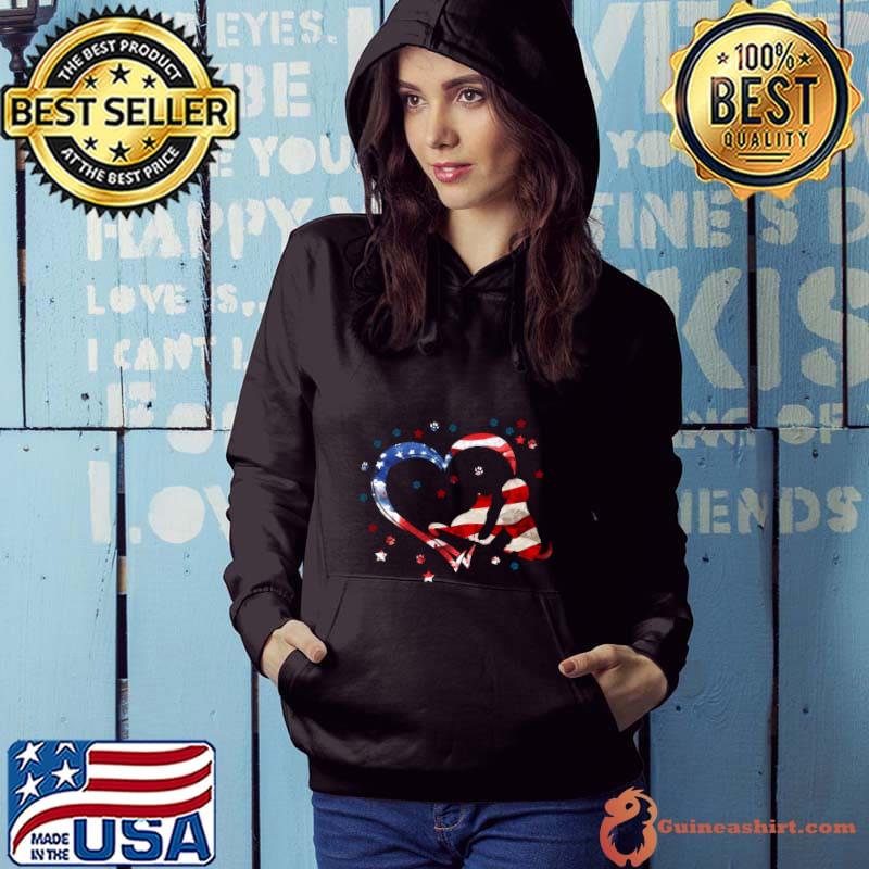 Dog Puppy and Baby Cat Heart American Flag Animal Dog & Cat Heart T-Shirt