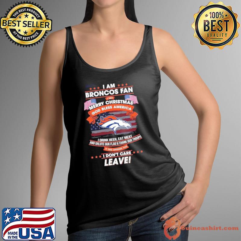 I am broncos fan merry christmas god bless america drink beer usa flag s Tank Top