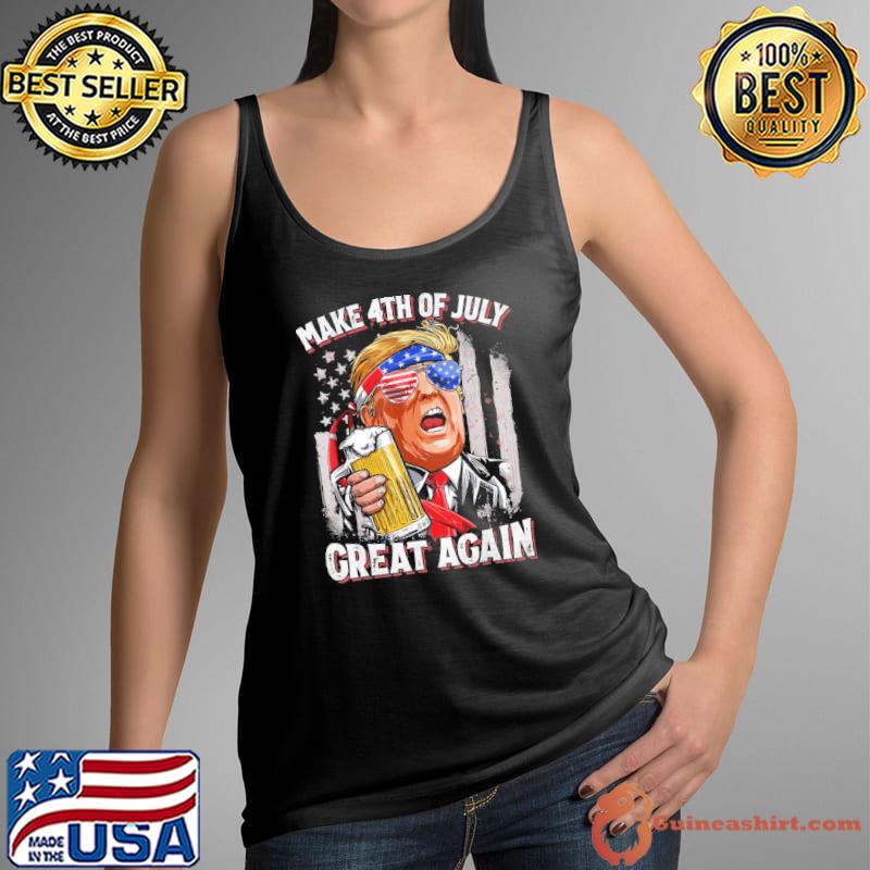Make 4th of July Great Again Trump Beer Sunglasses Usa Flag Shirt Tank Top