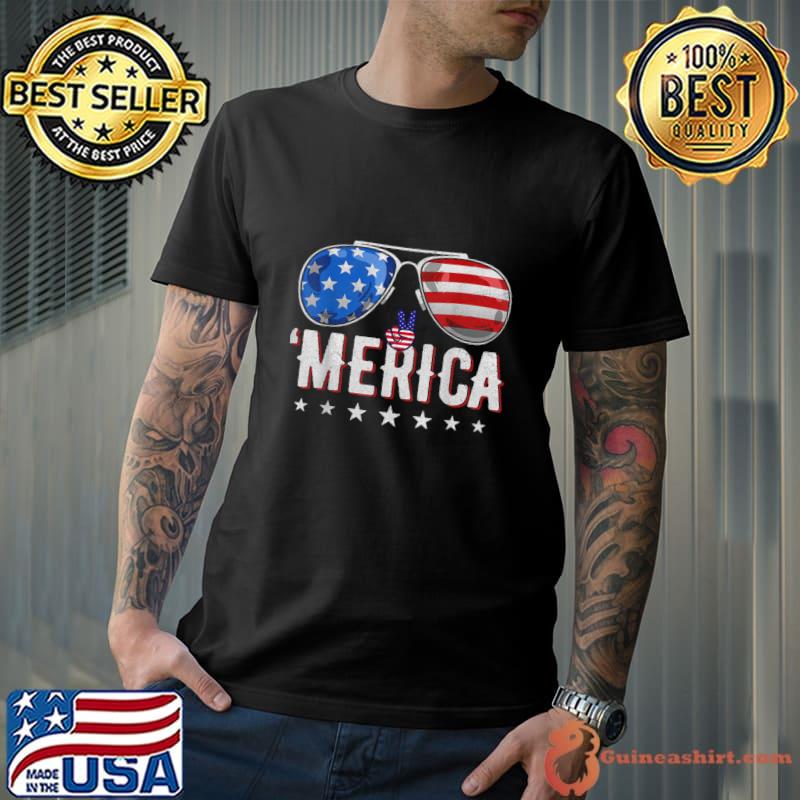 Merica Peace Sunglasses American USA Flag Patriotic 4th Of July T-Shirt