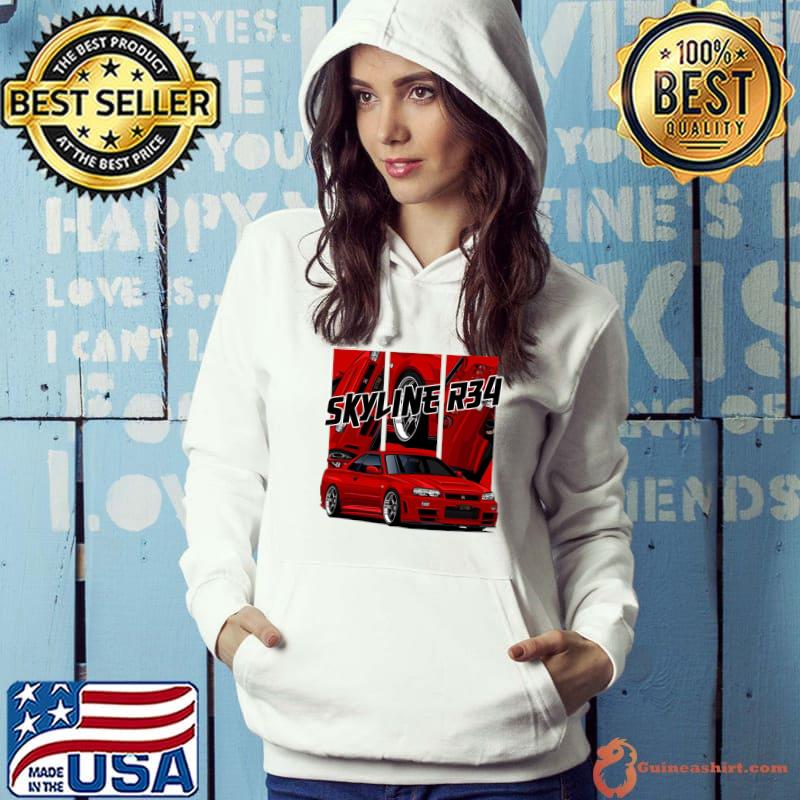 Official nissan Skyline r34 GTR Red, JDM Car T-Shirt Hoodie