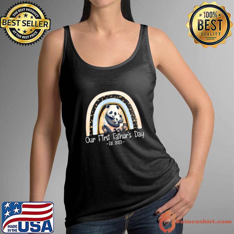 Our First Father's Day Est 2023 Panda Pregnancy First Dad Rainbow T-Shirt Tank Top