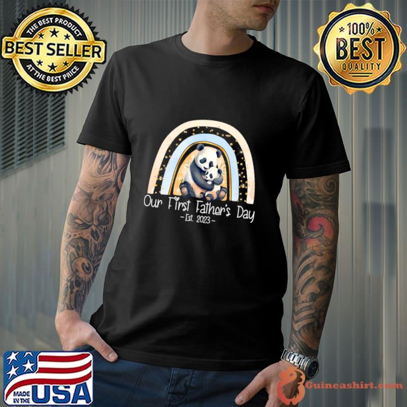 Our First Father's Day Est 2023 Panda Pregnancy First Dad Rainbow T-Shirt