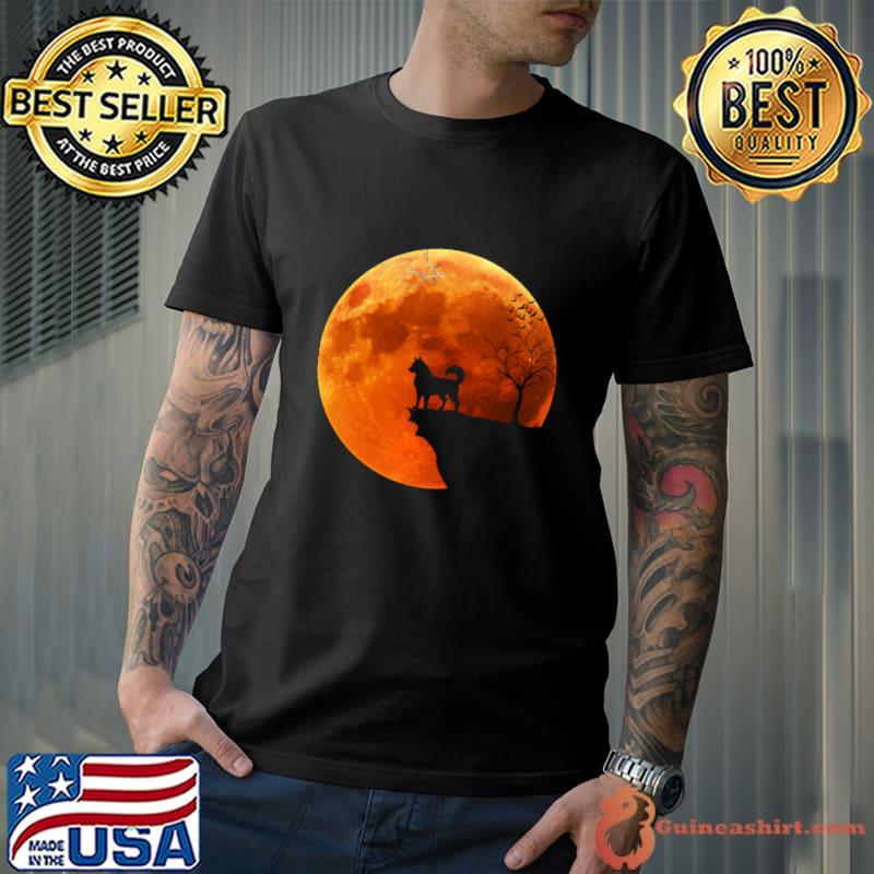 Siberian Husky Dog Full Moon At Night T-Shirt