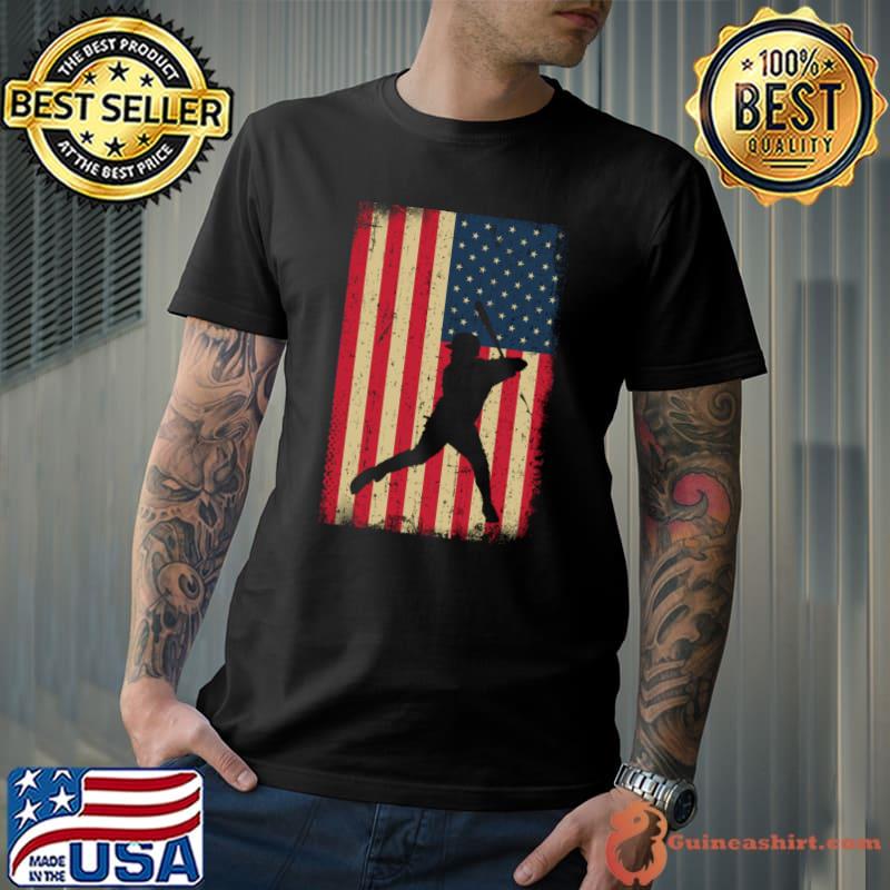 USA American Flag Baseball Player T-Shirt