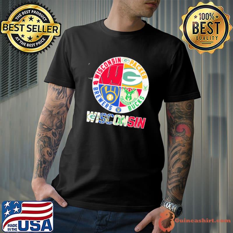 Wisconsin city logo wisconsin and brewers and bucks and packer logo shirt