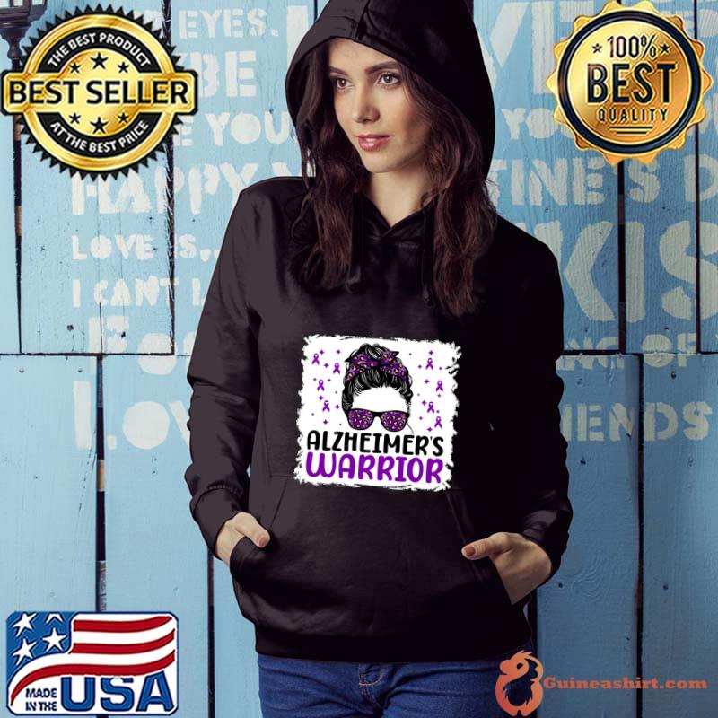 Alzheimer's Warrior Messy Bun Hair Leopard Sunglasses T-Shirt