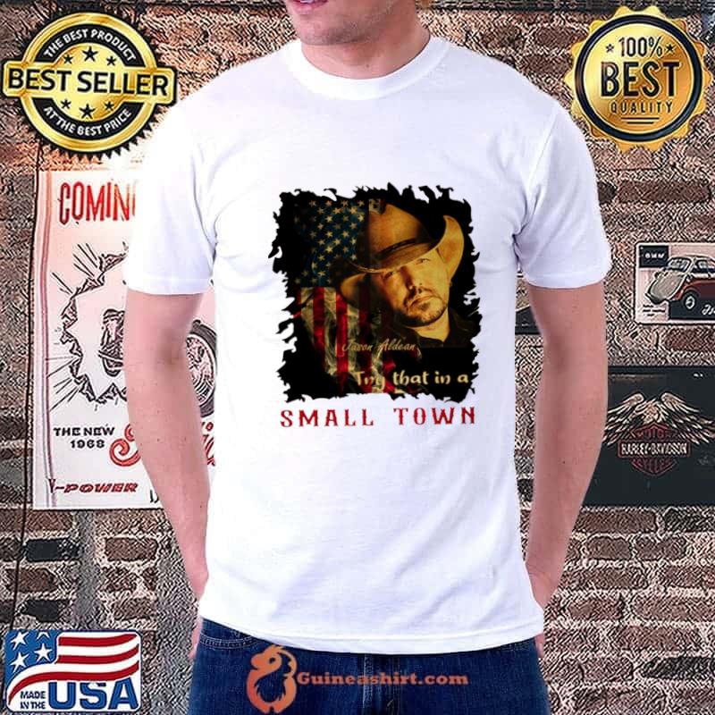 American Flag Vintage Small Town Jason Aldean Cowboy T-Shirt