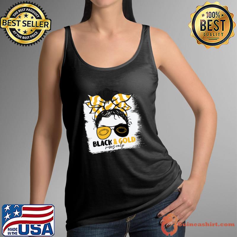 Black and Gold Vibes Only Football Mom Messy Hair Gameday T-Shirt Tank Top