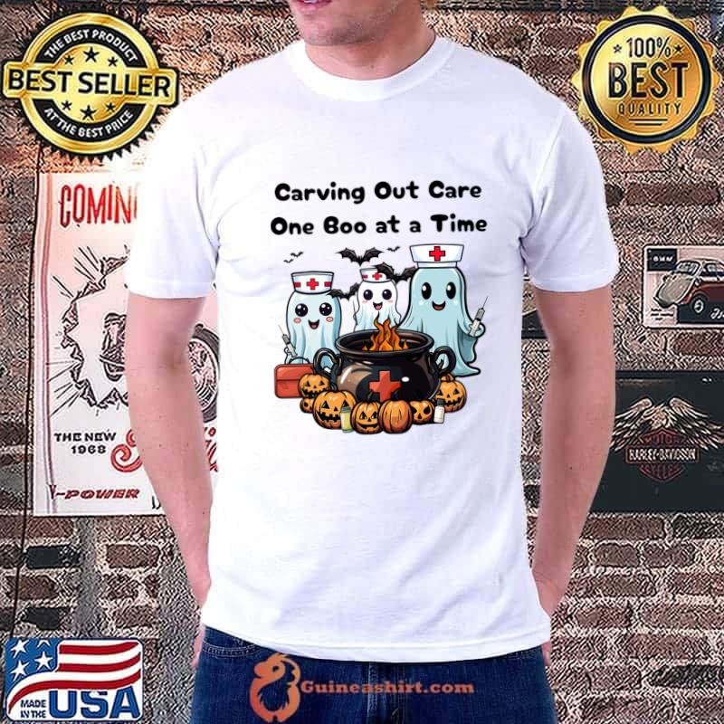 Carving Out Care One Boo at a Time Ghost Nurse Pumpkin Halloween T-Shirt