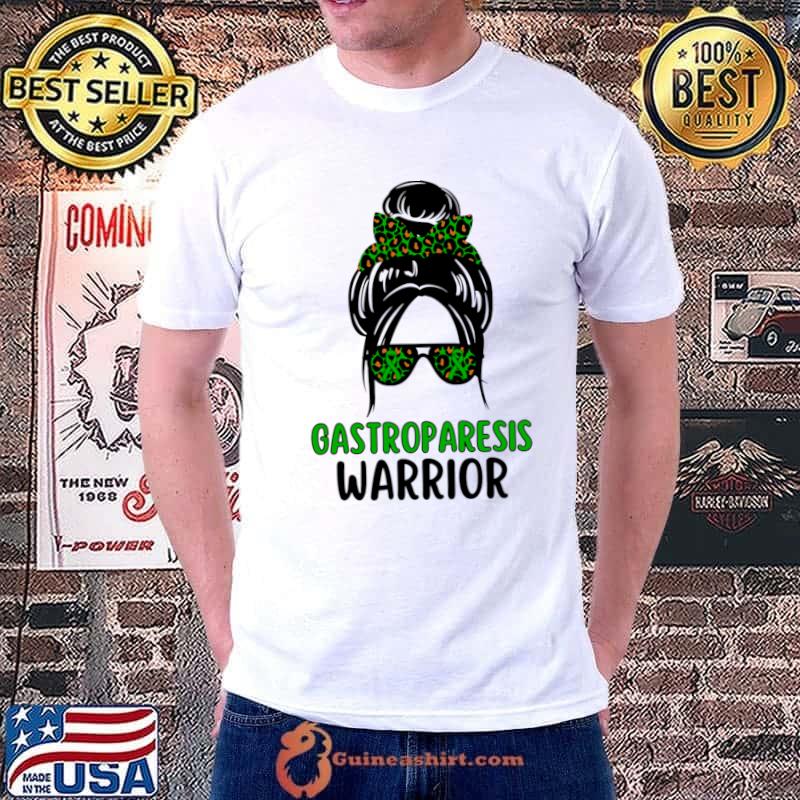Gastroparesis Warrior Gastroparesis Awareness Messy Bun Sunglasses leopard T-Shirt
