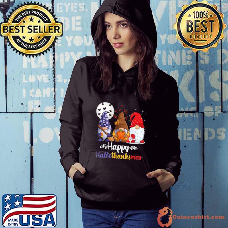 Happy hallothanksmas three gnomes moon pumpkin xmas T-Shirt