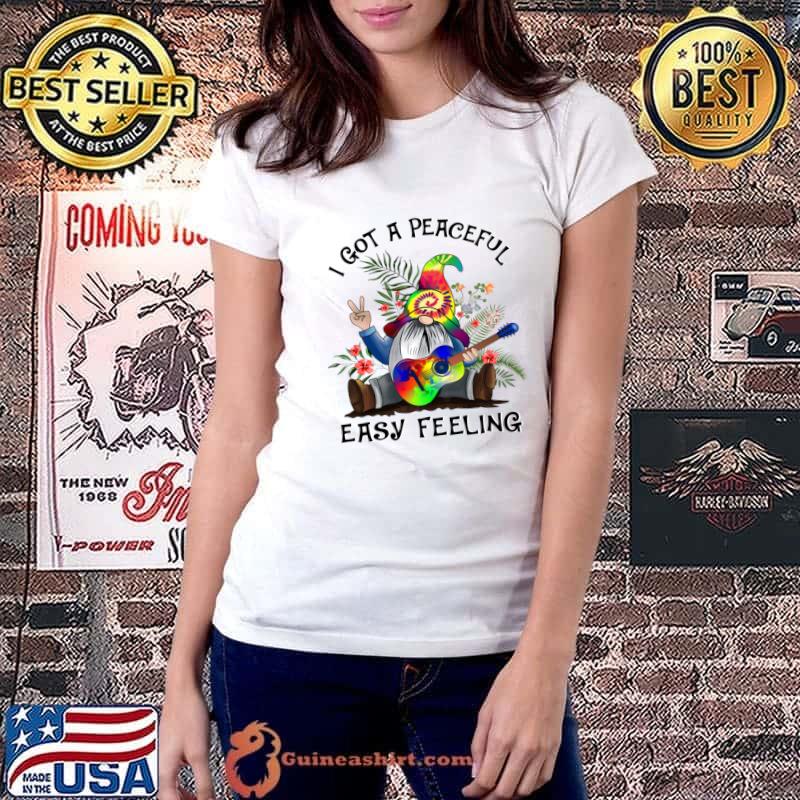 I Got A Peaceful Easy Feeling Gnome Guitar Tye Die T-Shirt Ladiestee