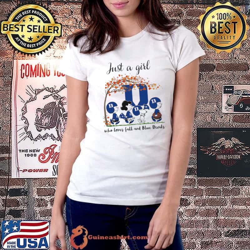 Just A Girl Who Loves Fall and Blue Devils Peanuts Cartoon Halloween s Ladiestee