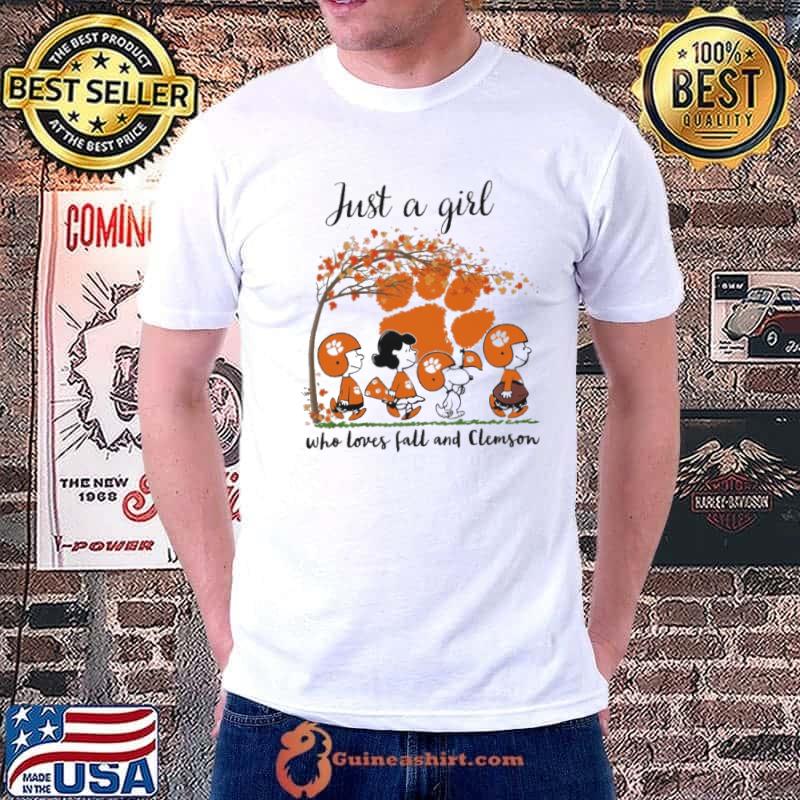 Just A Girl Who Loves Fall and Clemson Peanuts Cartoon Halloween shirt