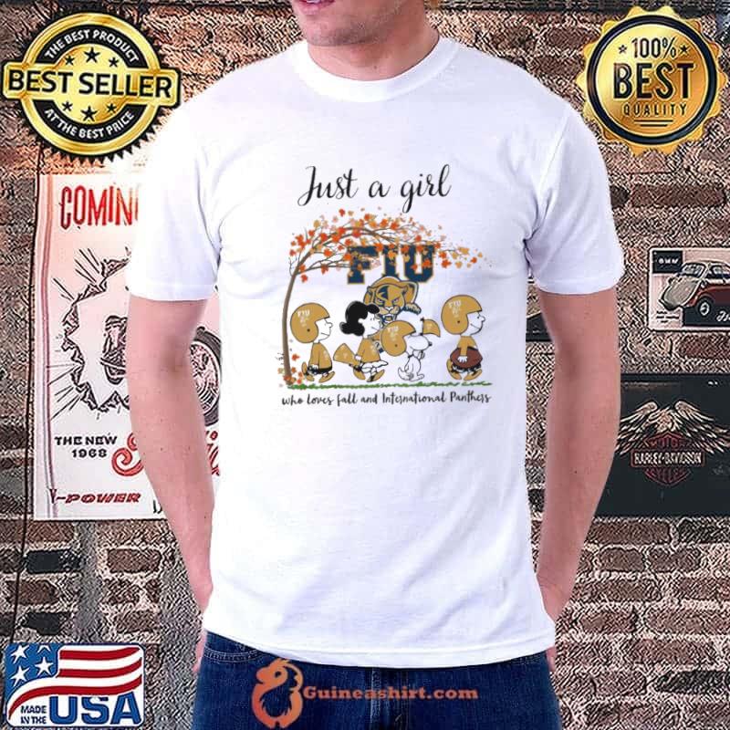 Just A Girl Who Loves Fall and Florida International Panthers Peanuts Cartoon Halloween shirt