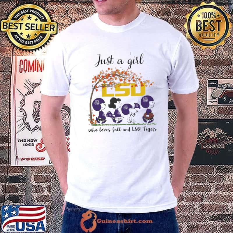 Just a Girl Who Loves Fall and LSU Tiger Peanuts Cartoon Halloween Shirt