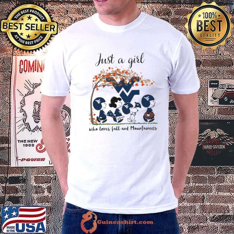 Just A Girl Who Loves Fall and Mountaineers Peanuts Cartoon Halloween Shirt