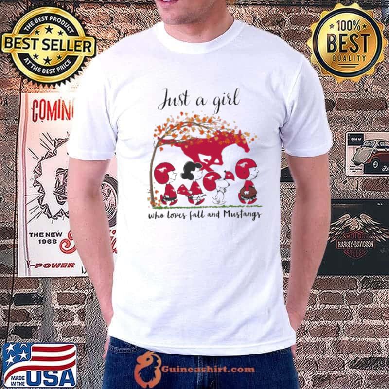 Just A Woman Who Loves Fall and Braves Peanuts Cartoon T-shirt