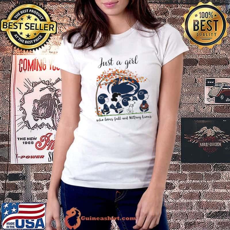 Just A Girl Who Loves Fall and Penn State Nittany Lions Peanuts Cartoon Halloween Shirt Ladiestee