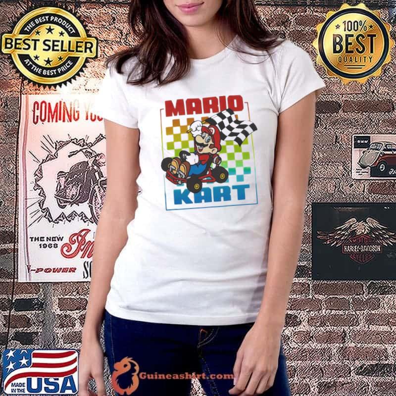 Mario Kart Rainbow Checkered Flag 2023 Shirt Ladiestee