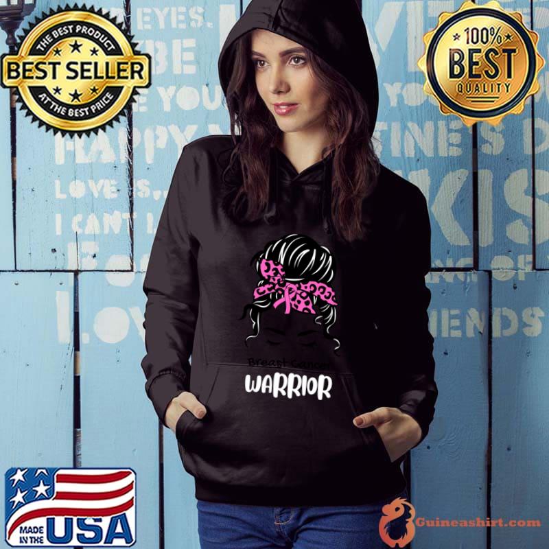Messy Bun Breast Cancer Warrior Ribbon Leopard T-Shirt