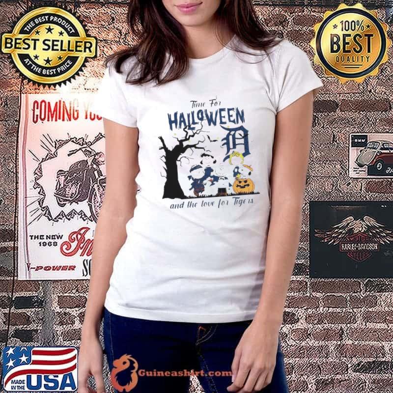 Peanuts Time For Halloween And The Love For Detroit Tigers Logo 2023 Shirt Ladiestee