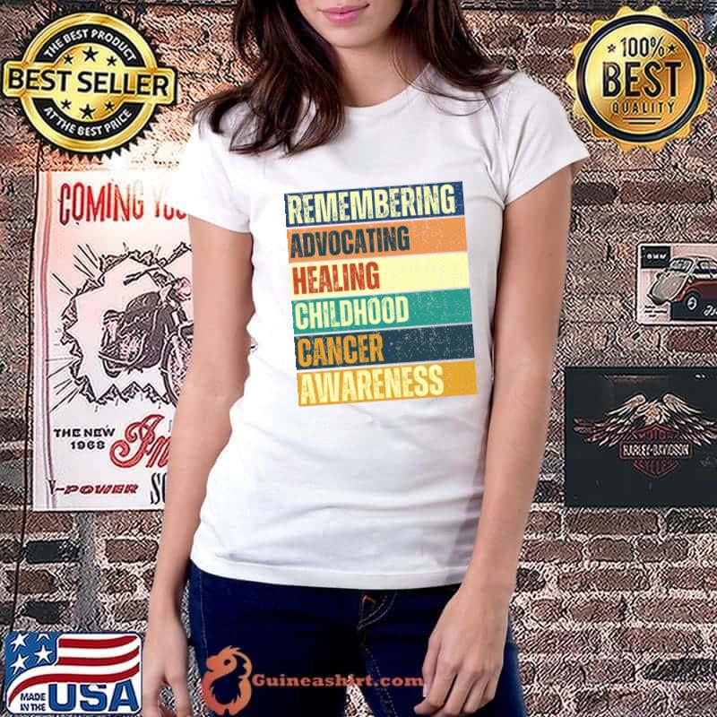 Remembering Advocating Healing Childhood Cancer Awareness Retro T-Shirt Ladiestee
