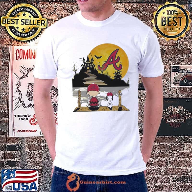 Snoopy Charlie Brown Sit Under Moon Atlanta Braves Halloween Shirt