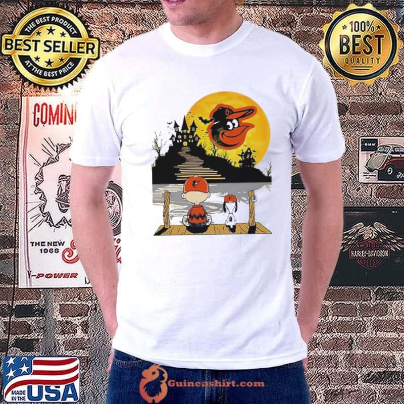 Snoopy and Charlie Brown Sit Under Moon Baltimore Orioles Halloween 2023 T- shirt, hoodie, sweater, long sleeve and tank top