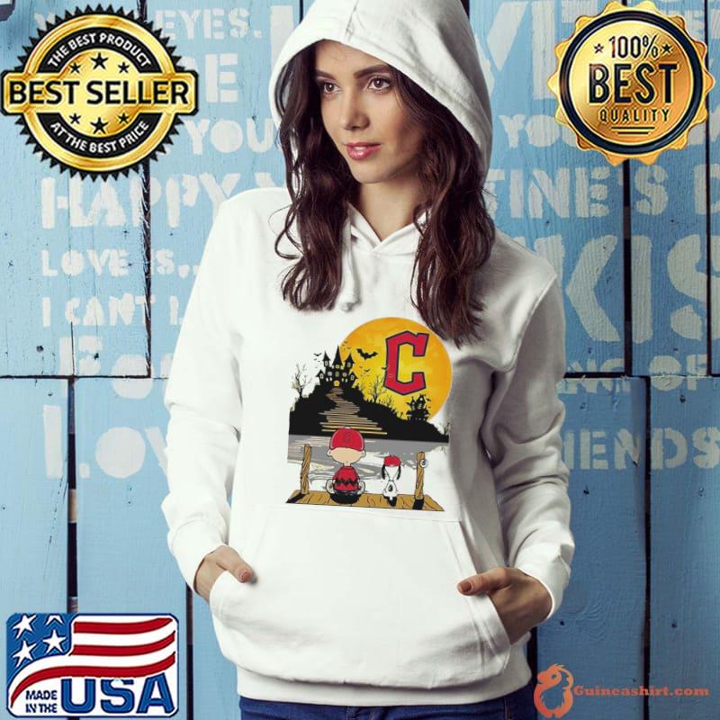 Snoopy Charlie Brown Sit Under Moon Cleveland Guardians Halloween Shirt Hoodie