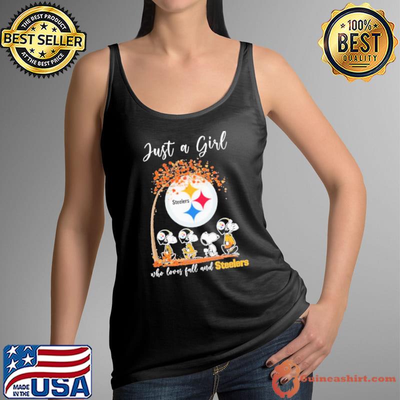 Snoopy Just A Girl Who Loves Fall Peanuts and Pittsburgh Steelers Shirt,  hoodie, sweater, long sleeve and tank top