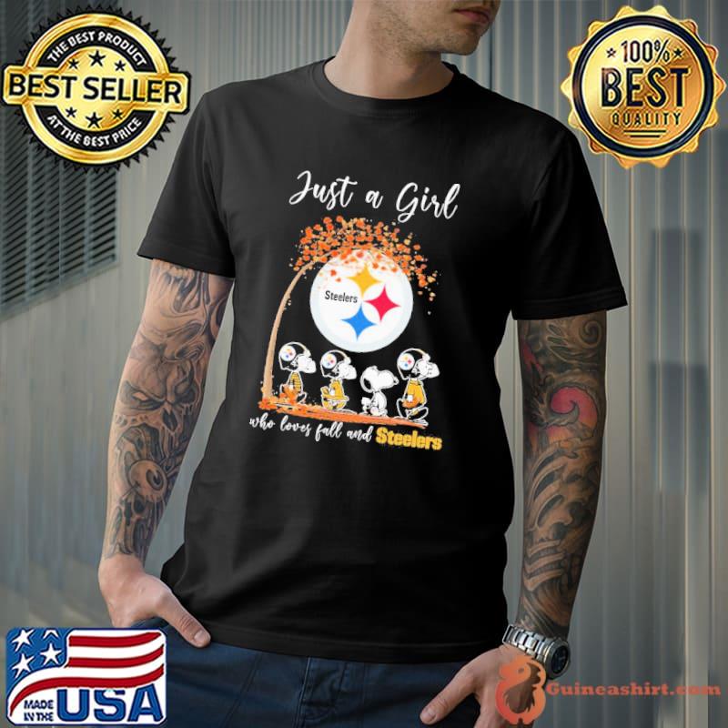 Snoopy Just A Girl Who Loves Fall Peanuts and Pittsburgh Steelers Shirt -  Guineashirt Premium ™ LLC