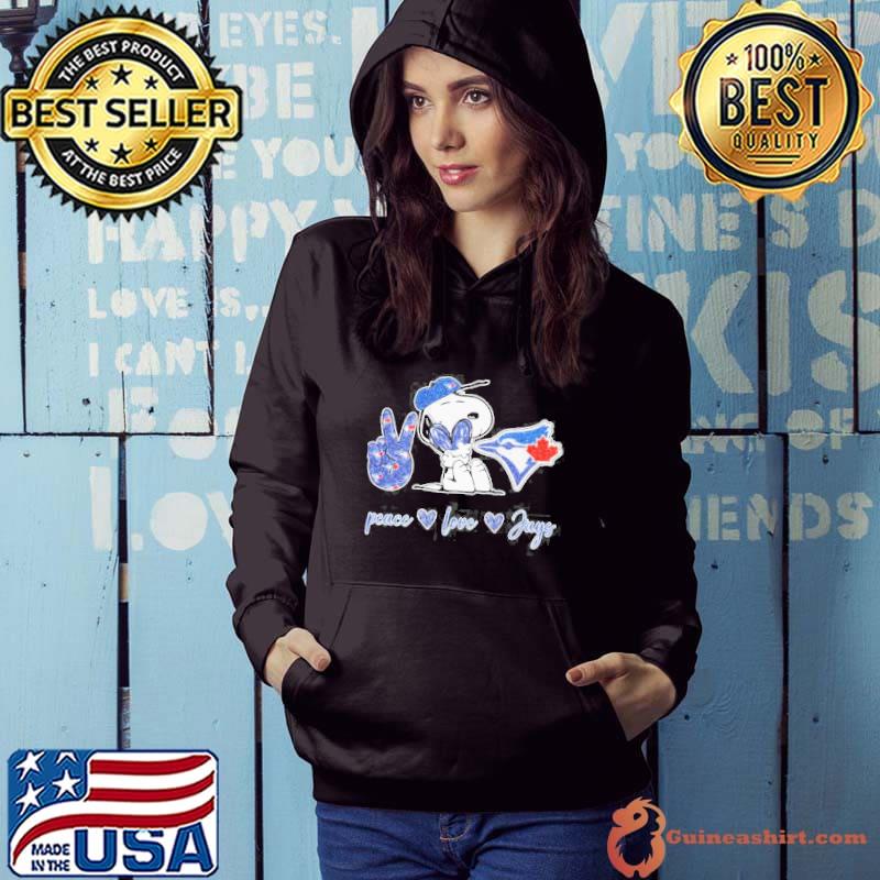 Snoopy peace love Toronto Blue Jays shirt, hoodie, sweater, long